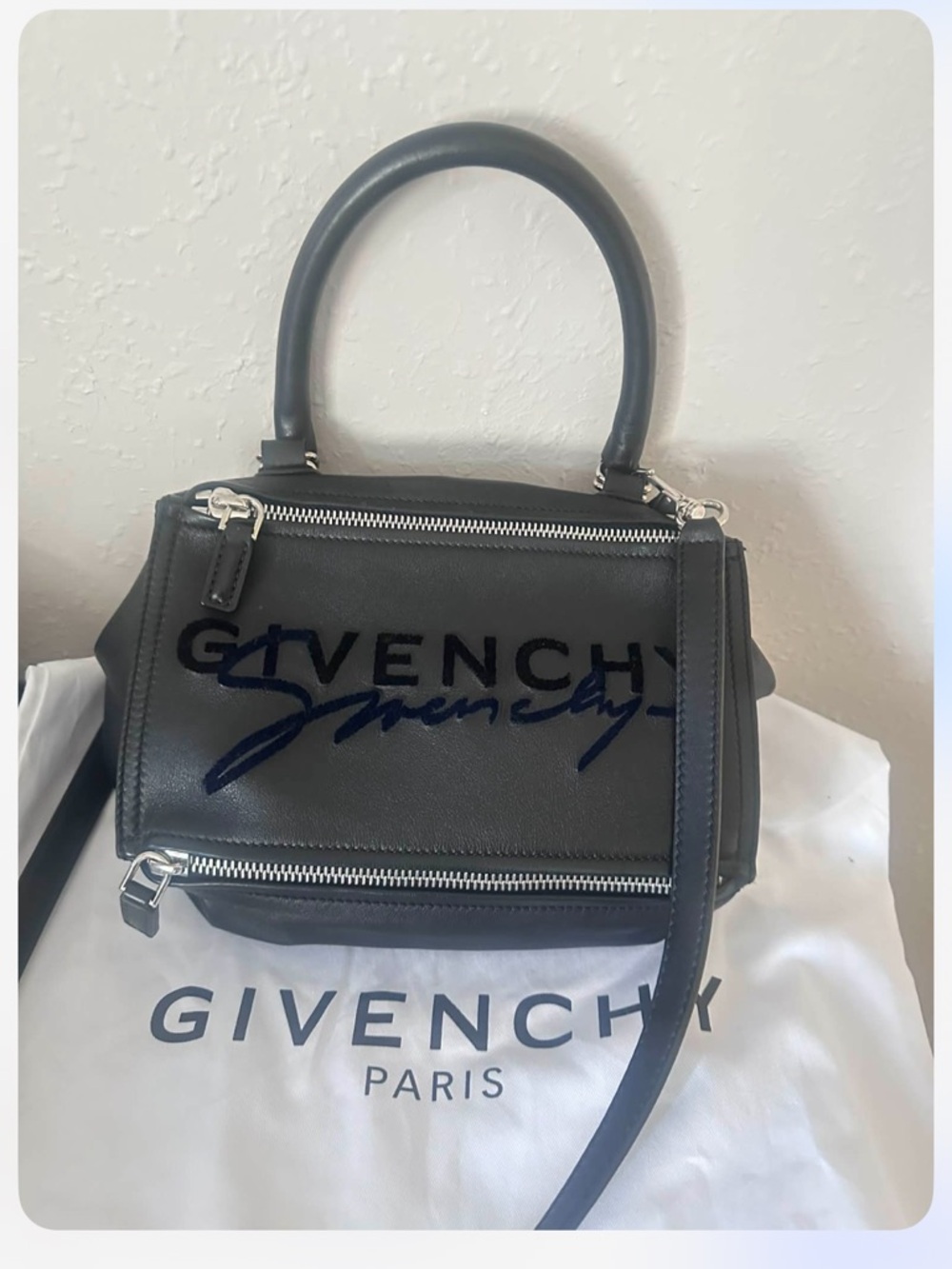 Givenchy Black Leather Top-Handle Satchel with Logo Script ,no low ballers - Picture 2 of 5
